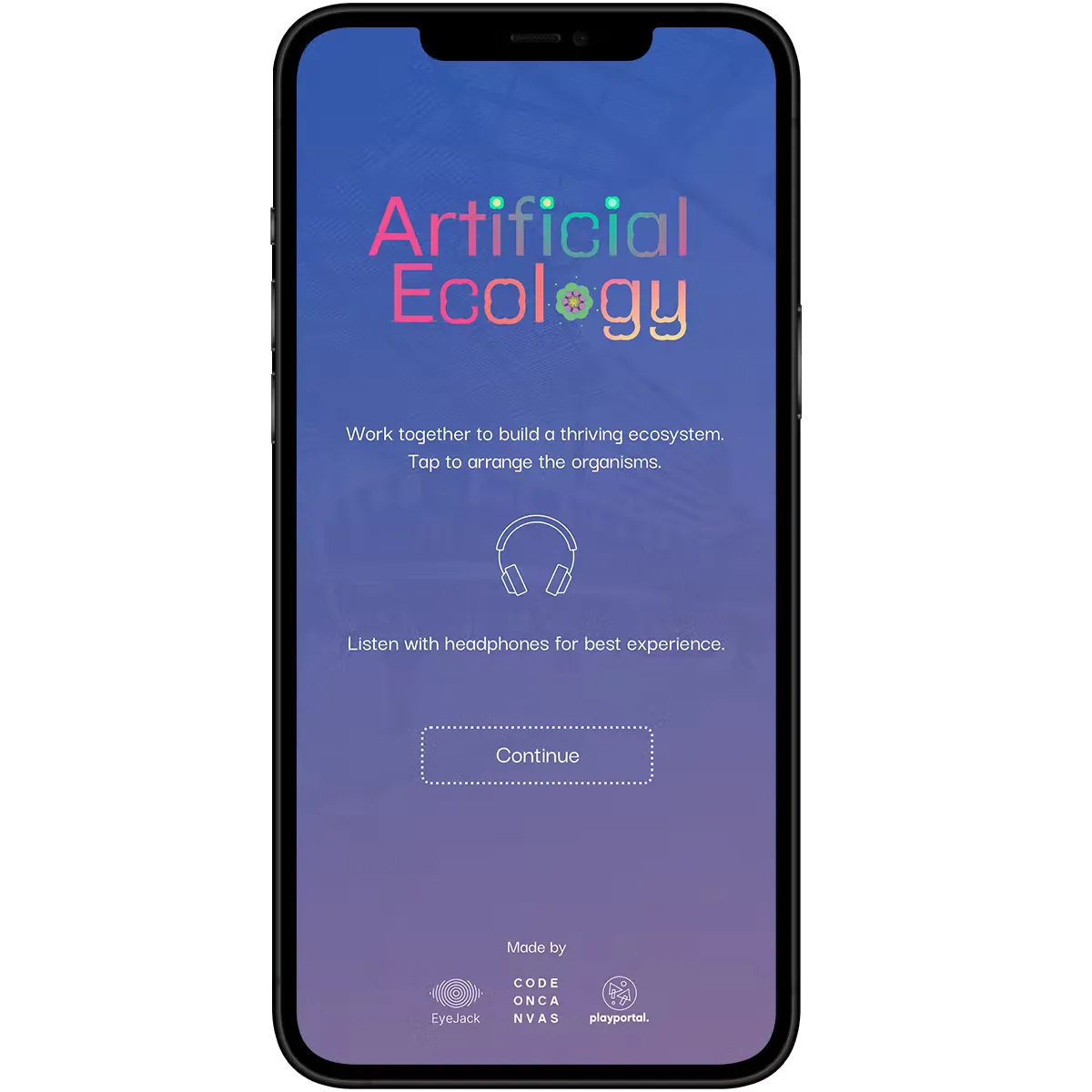 Artificial Ecology - mobile app screen with sound