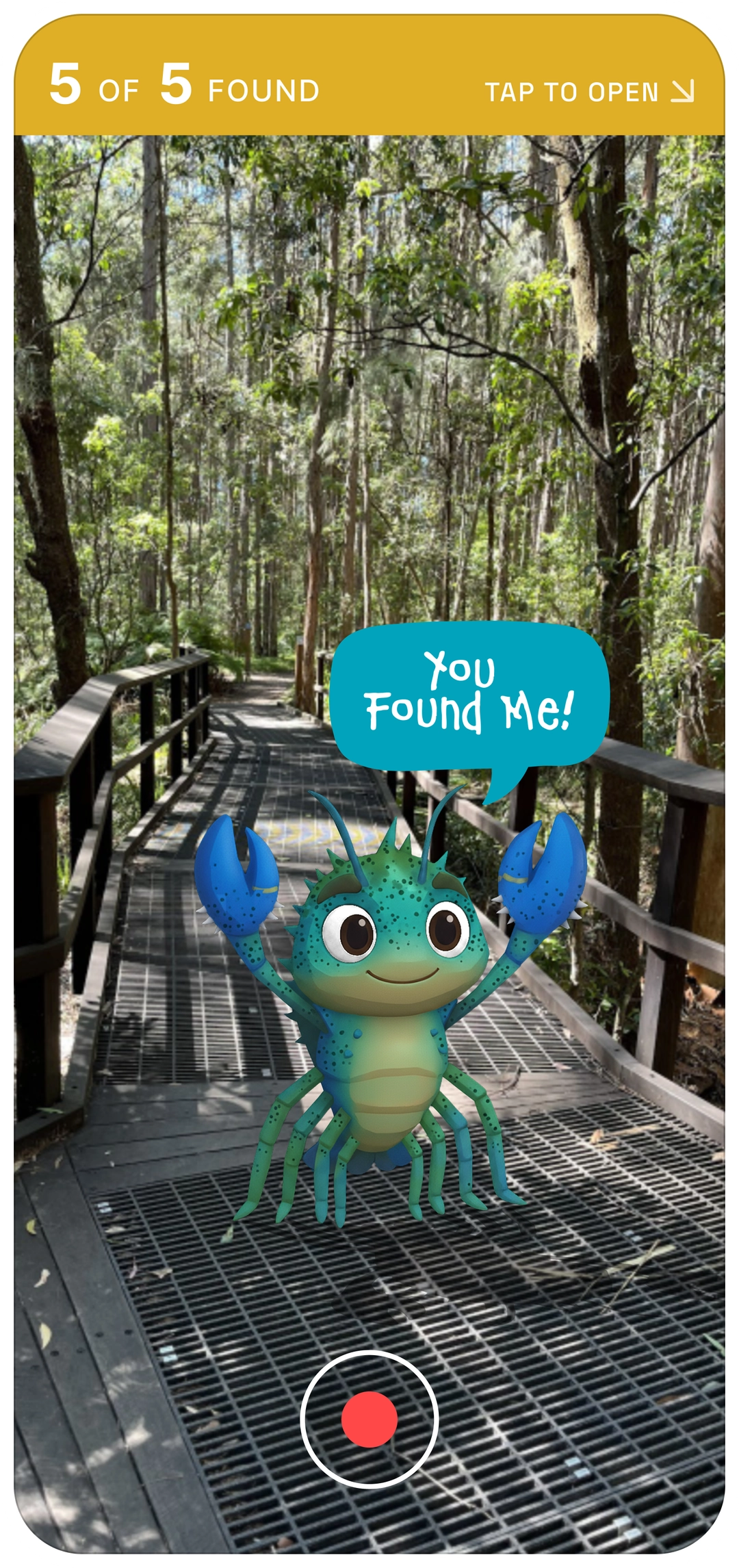 Hide and Go Creek app screen showing Craig found on a creek trail