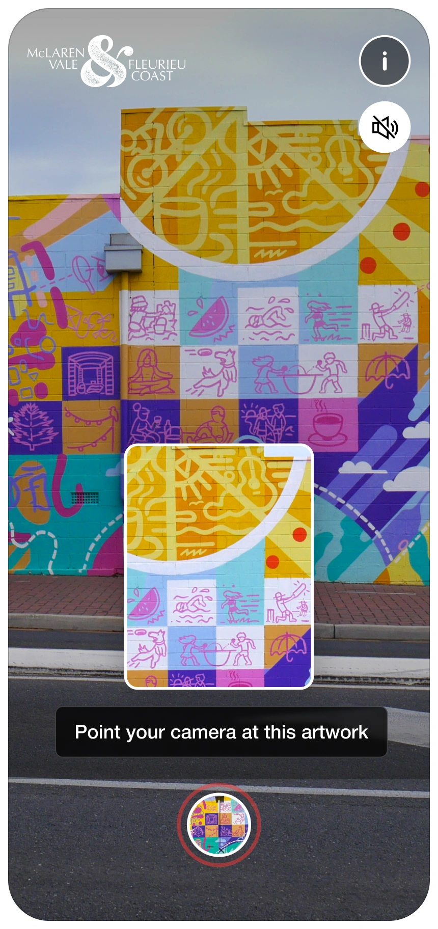 Beach Road Mural - AR app scan prompt with mural in view