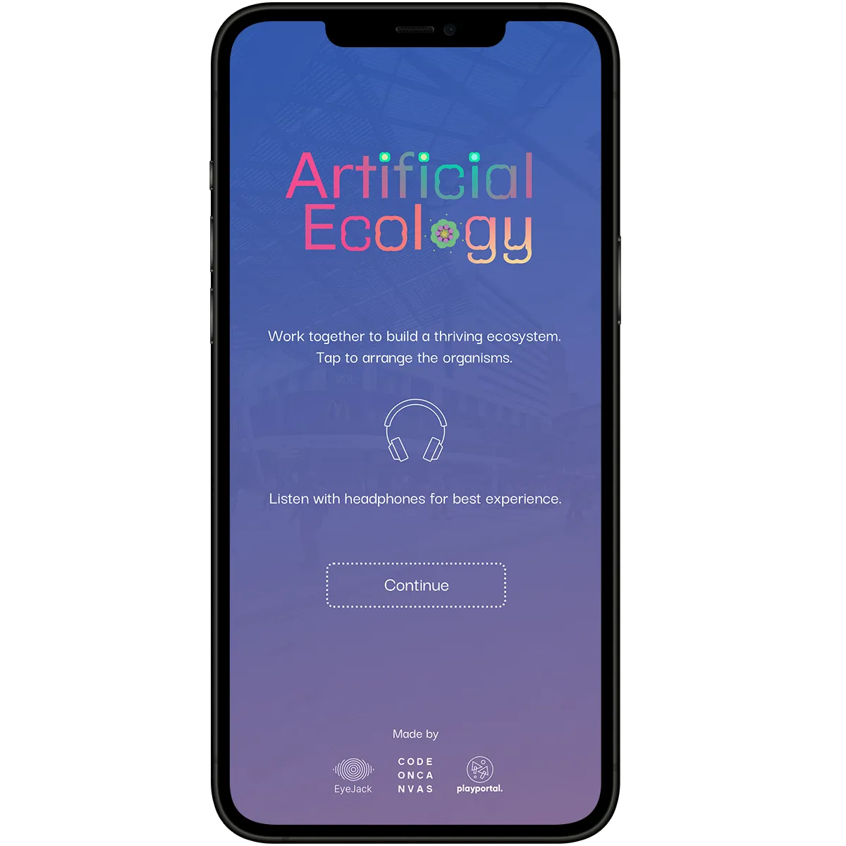 Artificial Ecology - phone view of AR organisms