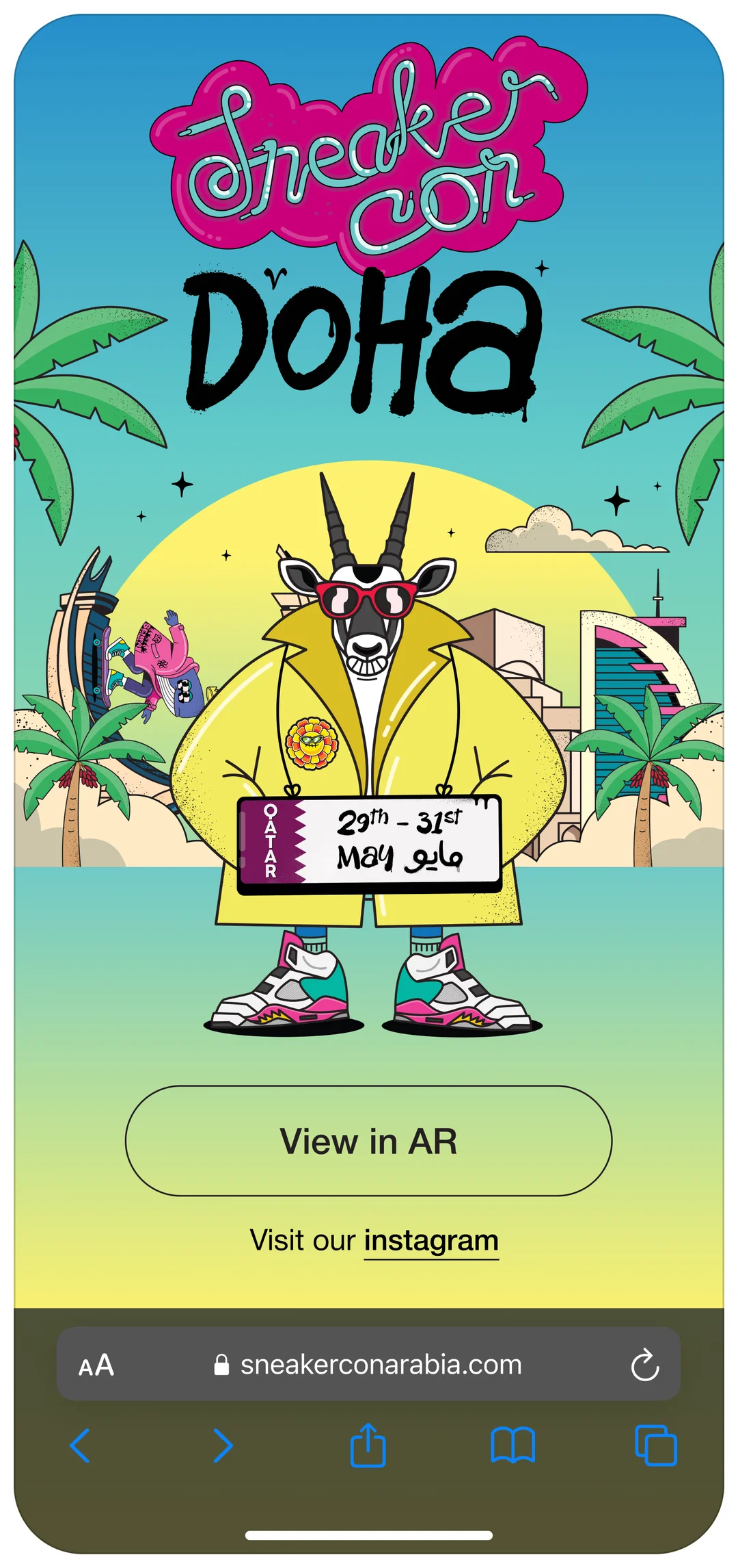 Sneaker Con Doha WebAR launch screen with View in AR button